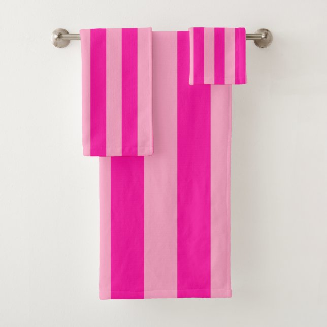 Vertical Stripes Hot Pink Bath Towel Set (Insitu)