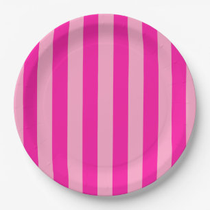 Vertical Stripes Hot Pink Paper Plate