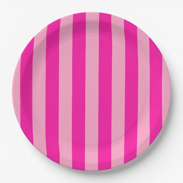 Vertical Stripes Hot Pink Paper Plate (Front)