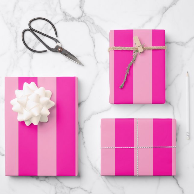 Vertical Stripes Hot Pink Wrapping Paper Sheet (Front)