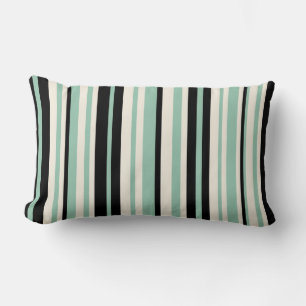 Vertical Stripes in Mint, Black, and Cream Lumbar Cushion