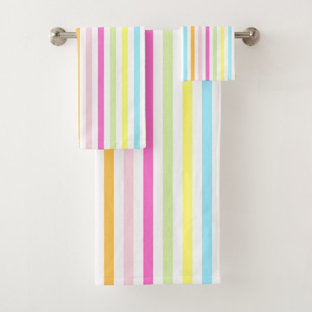 Vertical Stripes in Multicolor Pastel Colours Bath Towel Set (Insitu)