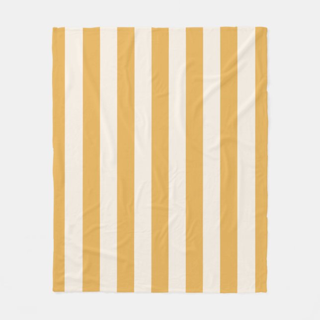 Vertical Stripes Mustard Yellow And White Striped Fleece Blanket (Front)