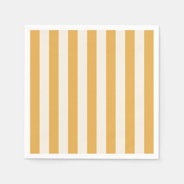 Vertical Stripes Mustard Yellow And White Striped Napkin (Front)