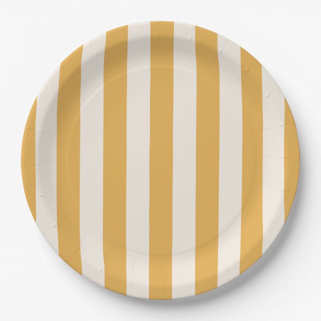 Vertical Stripes Mustard Yellow And White Striped Paper Plate (Front)