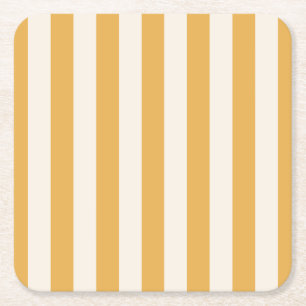 Vertical Stripes Mustard Yellow And White Striped Square Paper Coaster