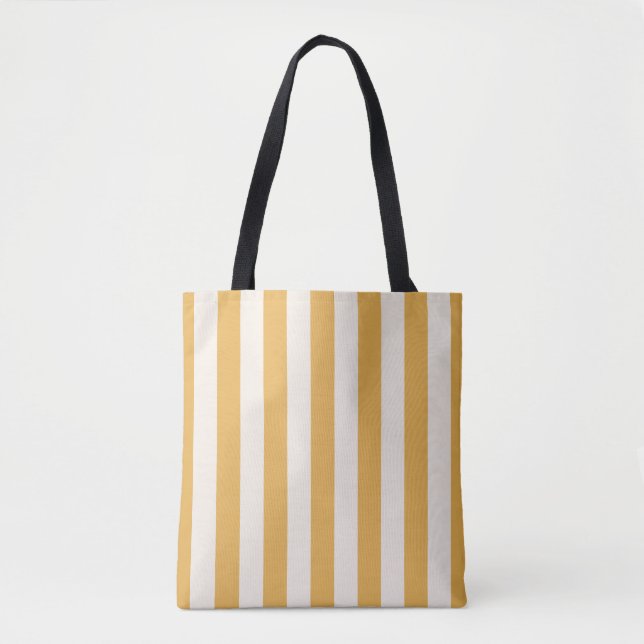 Vertical Stripes Mustard Yellow And White Striped Tote Bag (Front)