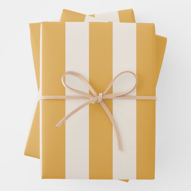 Vertical Stripes Mustard Yellow And White Striped Wrapping Paper Sheet (In situ)