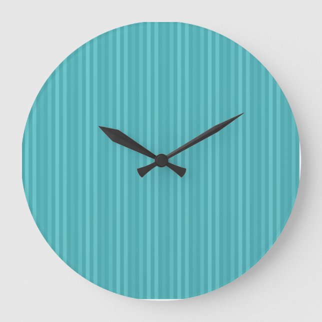 Vertical Stripes Pattern Teal Turquoise Large Clock (Front)
