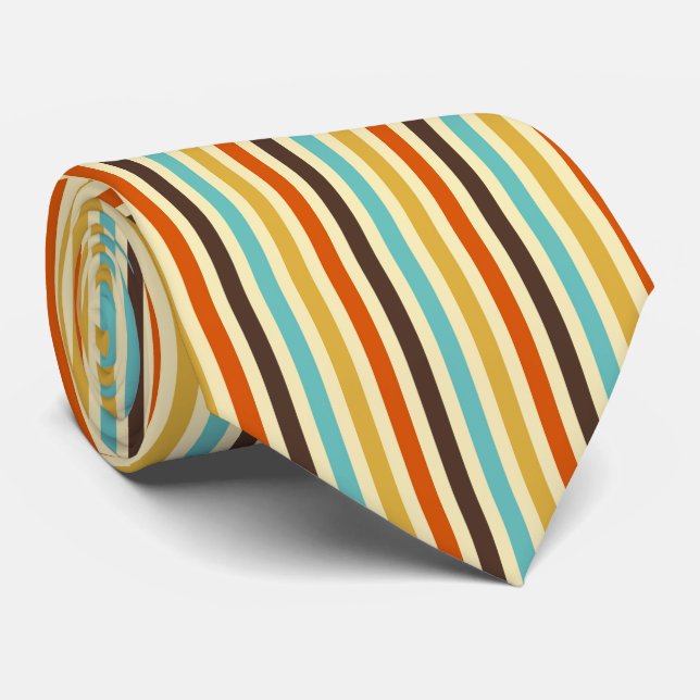 Vertical Stripes Retro Colors Blue Yellow Red Tie (Rolled)