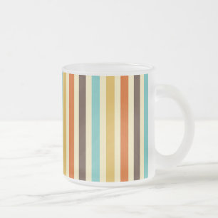 Vertical Stripes Retro Colours Blue Yellow Red Frosted Glass Coffee Mug