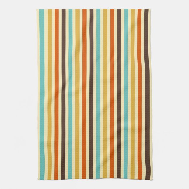 Vertical Stripes Retro Colours Blue Yellow Red Tea Towel (Vertical)