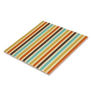 Vertical Stripes Retro Colours Blue Yellow Red Tile