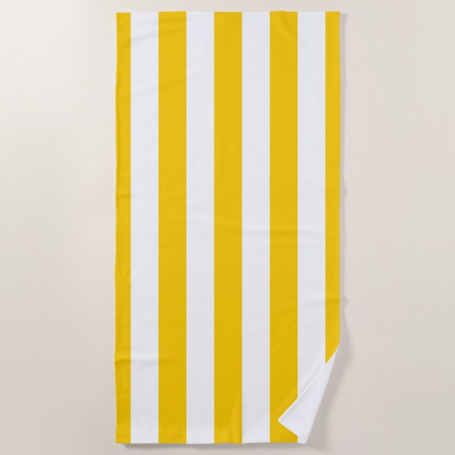 Vertical Stripes Yellow And White Striped Beach Towel (Front)