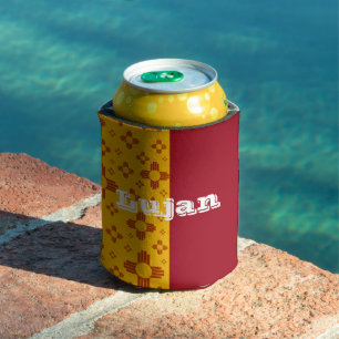 Vertical Stripes Zia Sun Red Yellow New Mexico  Can Cooler