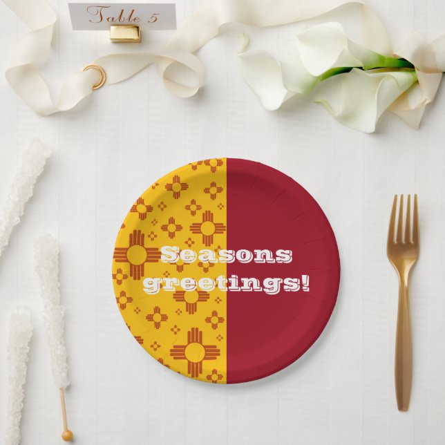 Vertical Stripes Zia Sun Red Yellow New Mexico  Paper Plate (Wedding)