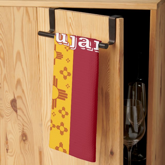 Vertical Stripes Zia Sun Red Yellow New Mexico  Tea Towel (Thirds Fold)