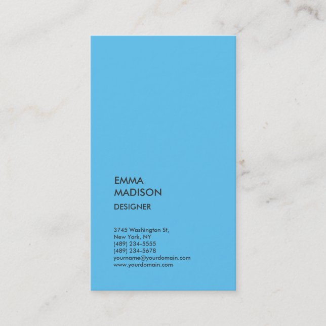Vertical Stylish Professional Minimalist Blue Business Card (Front)