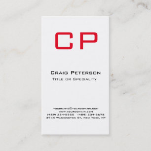 Vertical Stylish Red White Monogram Business Card