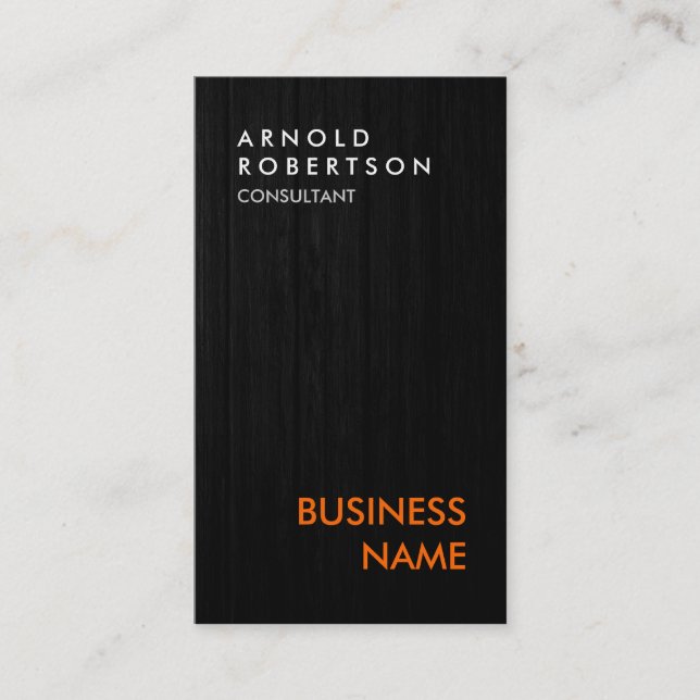 Vertical Stylish Wood Grey Orange Business Card (Front)