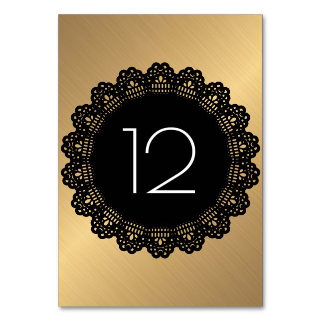 Vertical Table Number Gold Black Lace Folk (Back)