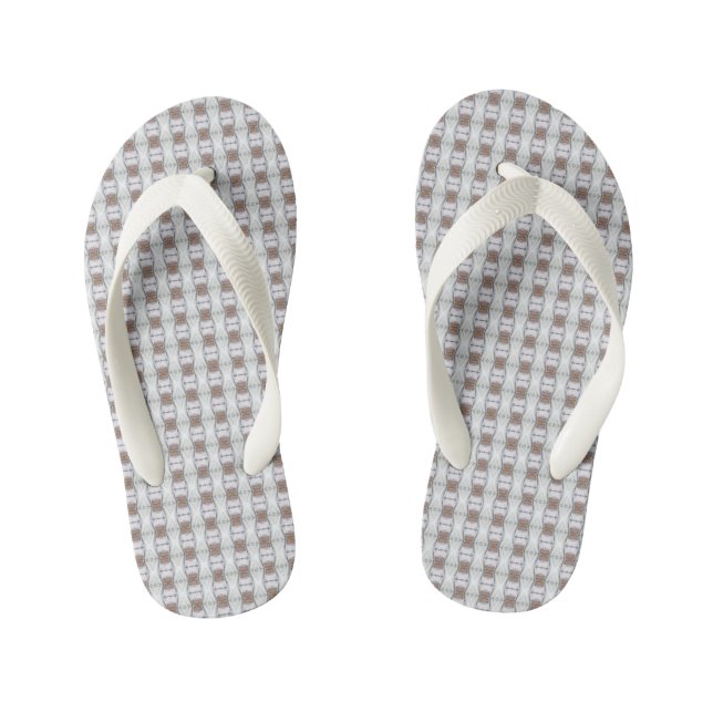 Vertical Tan Chain Blue Diamond B White Flip Flop (Footbed)