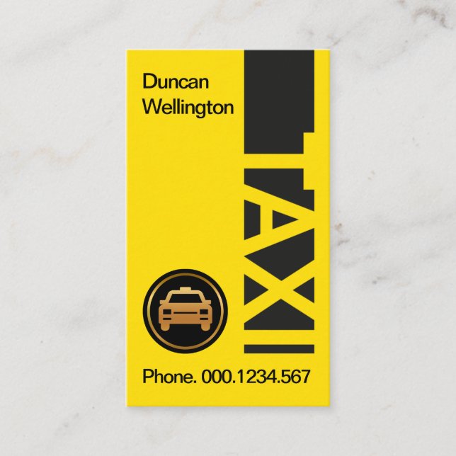 Vertical TAXI Signage Bright Yellow Taxi Driver Business Card (Front)
