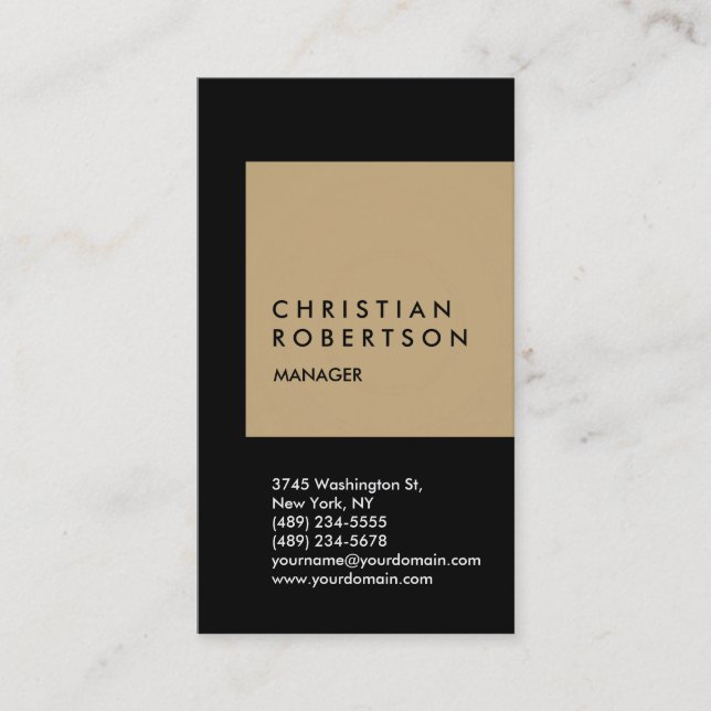 Vertical trend standard beige black business card (Front)