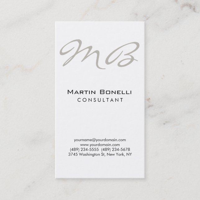 Vertical Trendy Chic Monogram Business Card (Front)