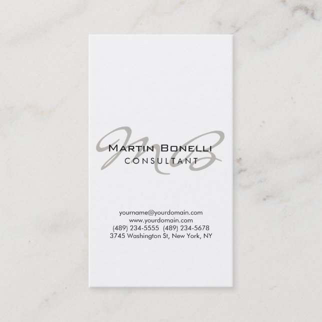 Vertical Trendy Chic Monogram Business Card (Front)