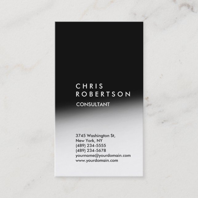 Vertical Trendy White Grey Black Business Card (Front)