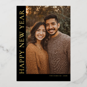 Vertical Type New Year Photo Foil Holiday Card