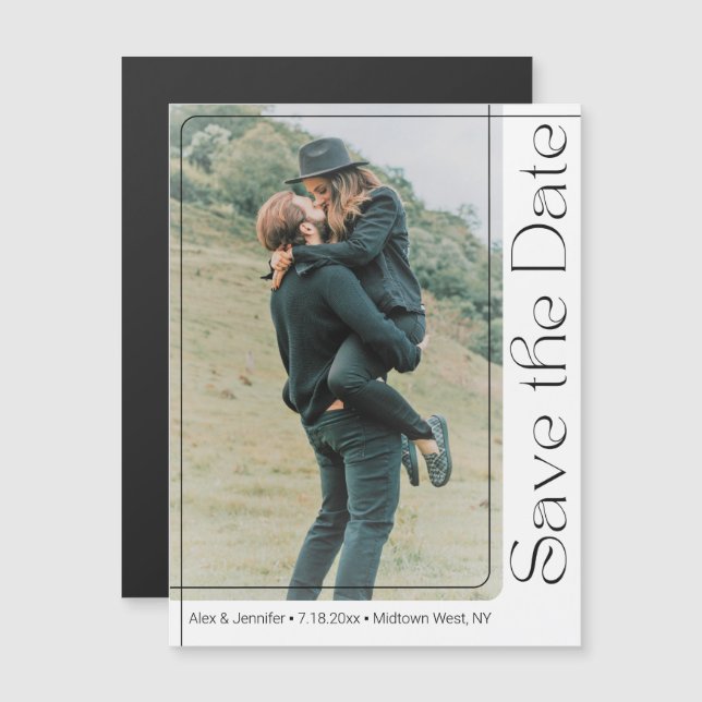 Vertical Typography Photo Save the Date magnet (Front/Back)