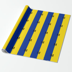 Vertical Ukraine Flag blue and yellow monogram Wrapping Paper