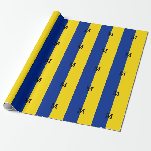Vertical Ukraine Flag blue and yellow monogram Wrapping Paper (Unrolled)