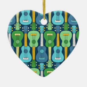 Vertical Ukulele Pattern  Ceramic Tree Decoration