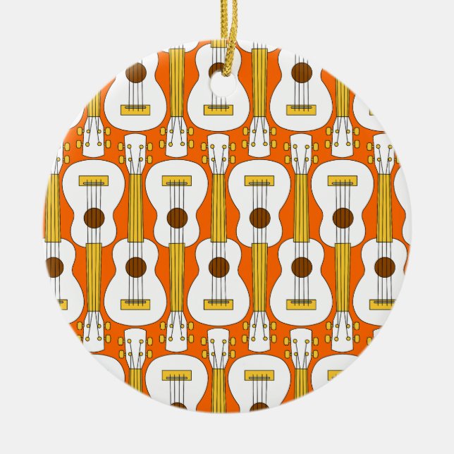 Vertical Ukulele Pattern  Ceramic Tree Decoration (Front)