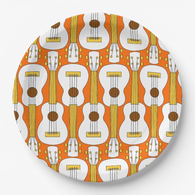Vertical Ukulele Pattern Paper Plate (Front)