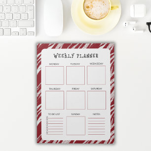 Vertical Undated Weekly Planner with Red Border Notepad