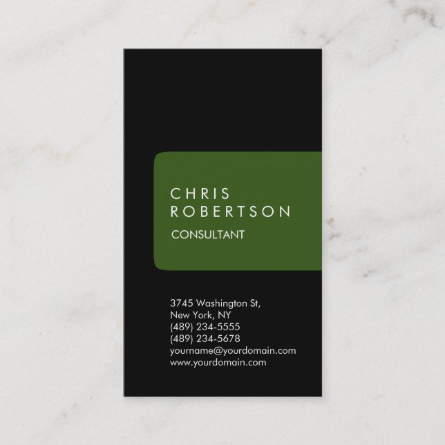 Vertical Unique Black Green Stripe Business Card (Front)