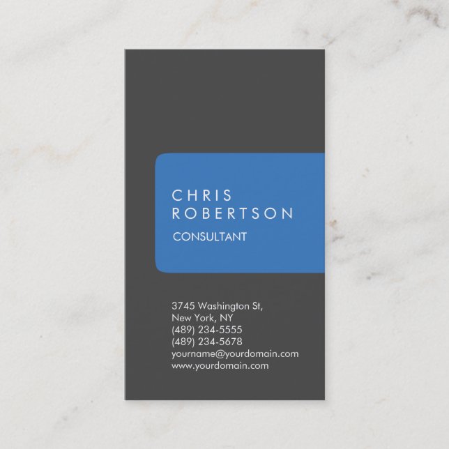 Vertical Unique Grey Blue Striped Business Card (Front)