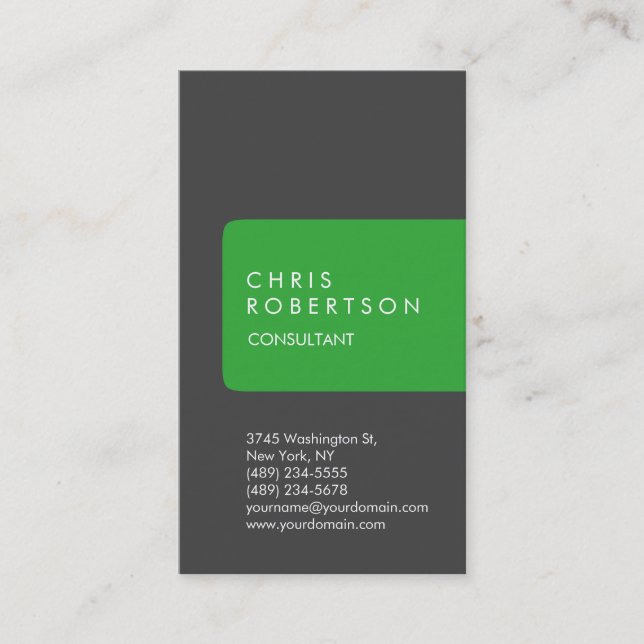 Vertical Unique Grey Green Stripe Business Card (Front)