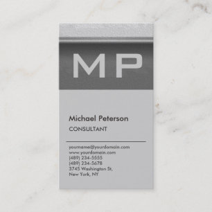 Vertical Wall Effect Grey Monogram Business Card
