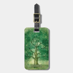 Vertical Watercolor Oak Tree Elegant Luggage Tag