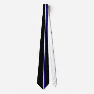 Vertical White and Blue Stripes on Black Necktie