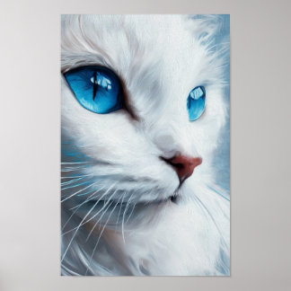 Vertical white cat with blue eyes poster