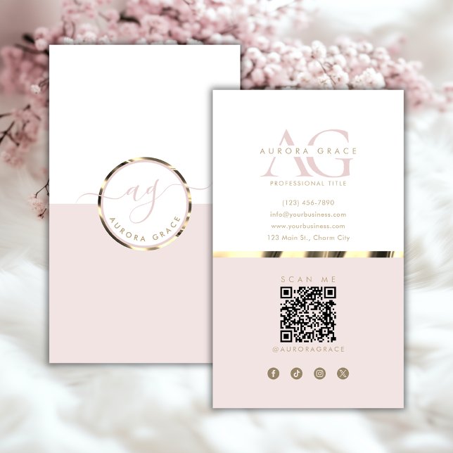 Vertical White Gold Grace Business Card (Creator Uploaded)