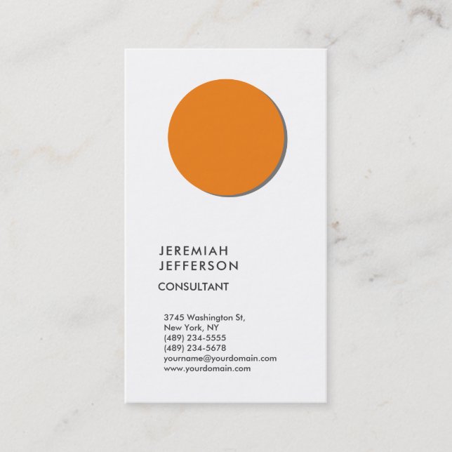 Vertical White Orange Trendy Minimalist Modern Business Card (Front)