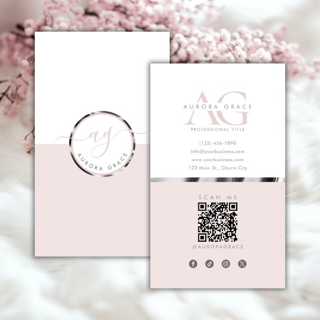 Vertical White Silver Grace Business Card (Creator Uploaded)