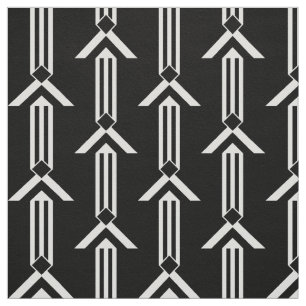 Vertical White Stripes and Chevrons on Black Fabric